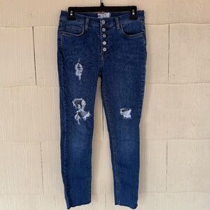 Free People Reagan Super Skinny Stretch Mid-Rise Distressed Jeans